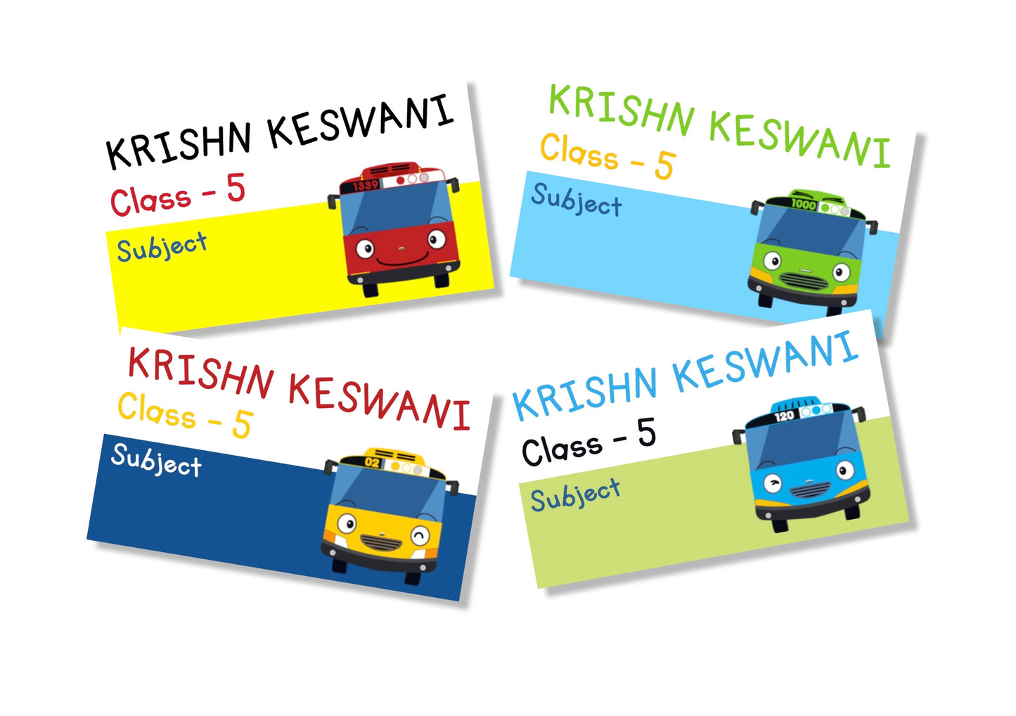 Personalised School Book Labels - Tayo Bus