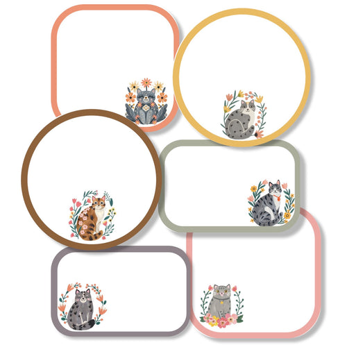 A collection of various shaped stickers with floral and animal designs, intended for use as gift labels or in crafts.