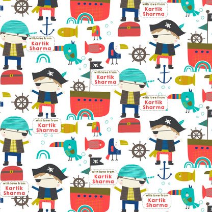 cute colourful pirates on a white background wrapping paper design