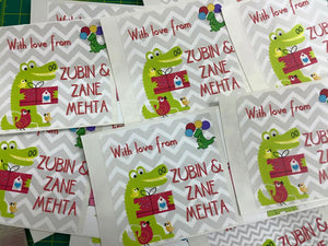 crocodile going to party gift labels