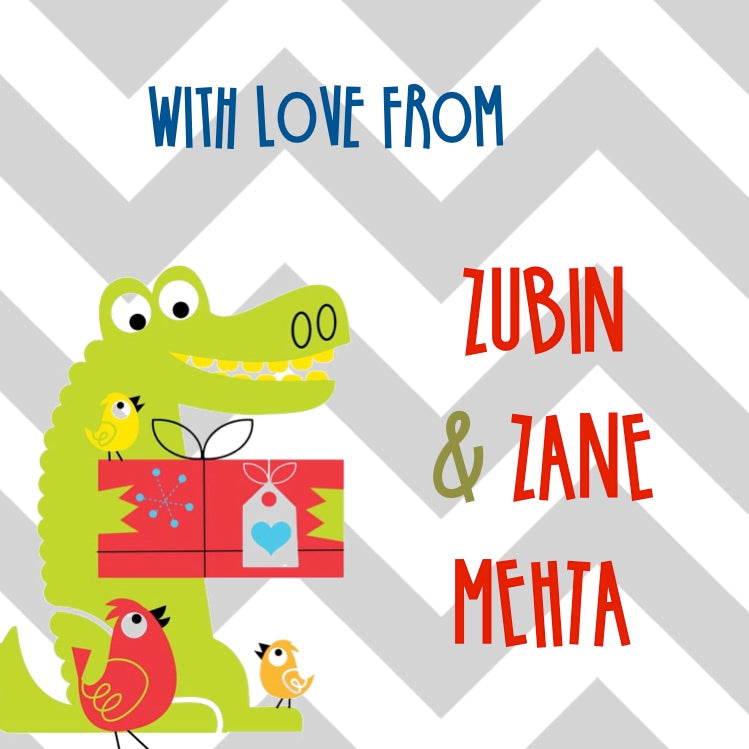 crocodile with gift label 