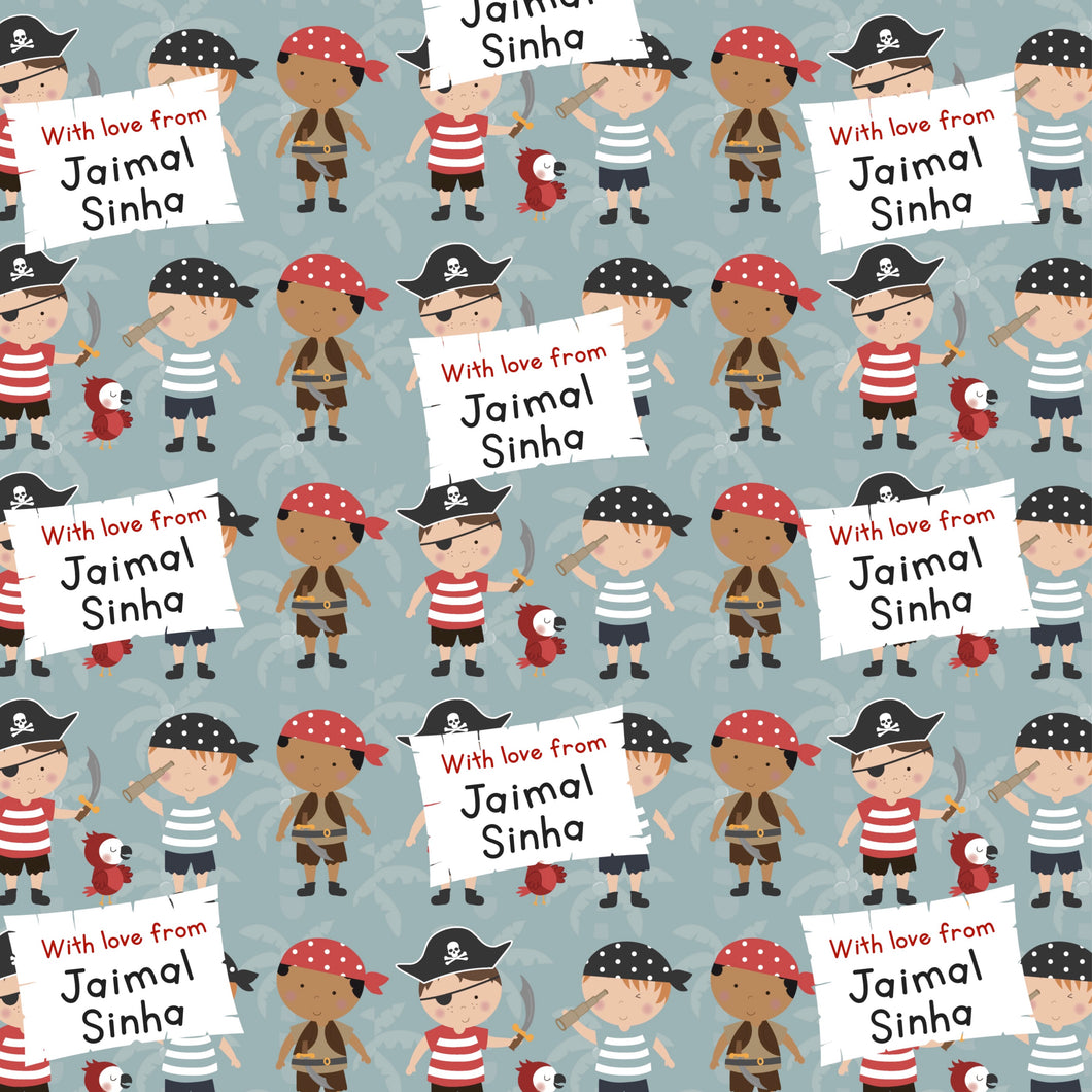 Pirate theme personalised wrapping paper for kids from labelshabel