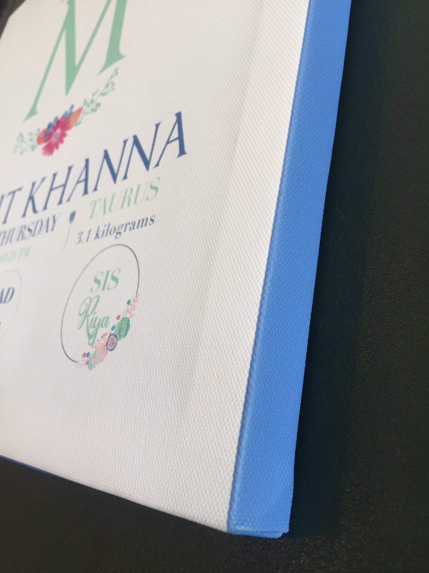 blue green canvas poster with blue border