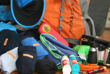 camping gear with name labels