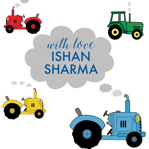 blue green red yellow tractor gift labels for kids