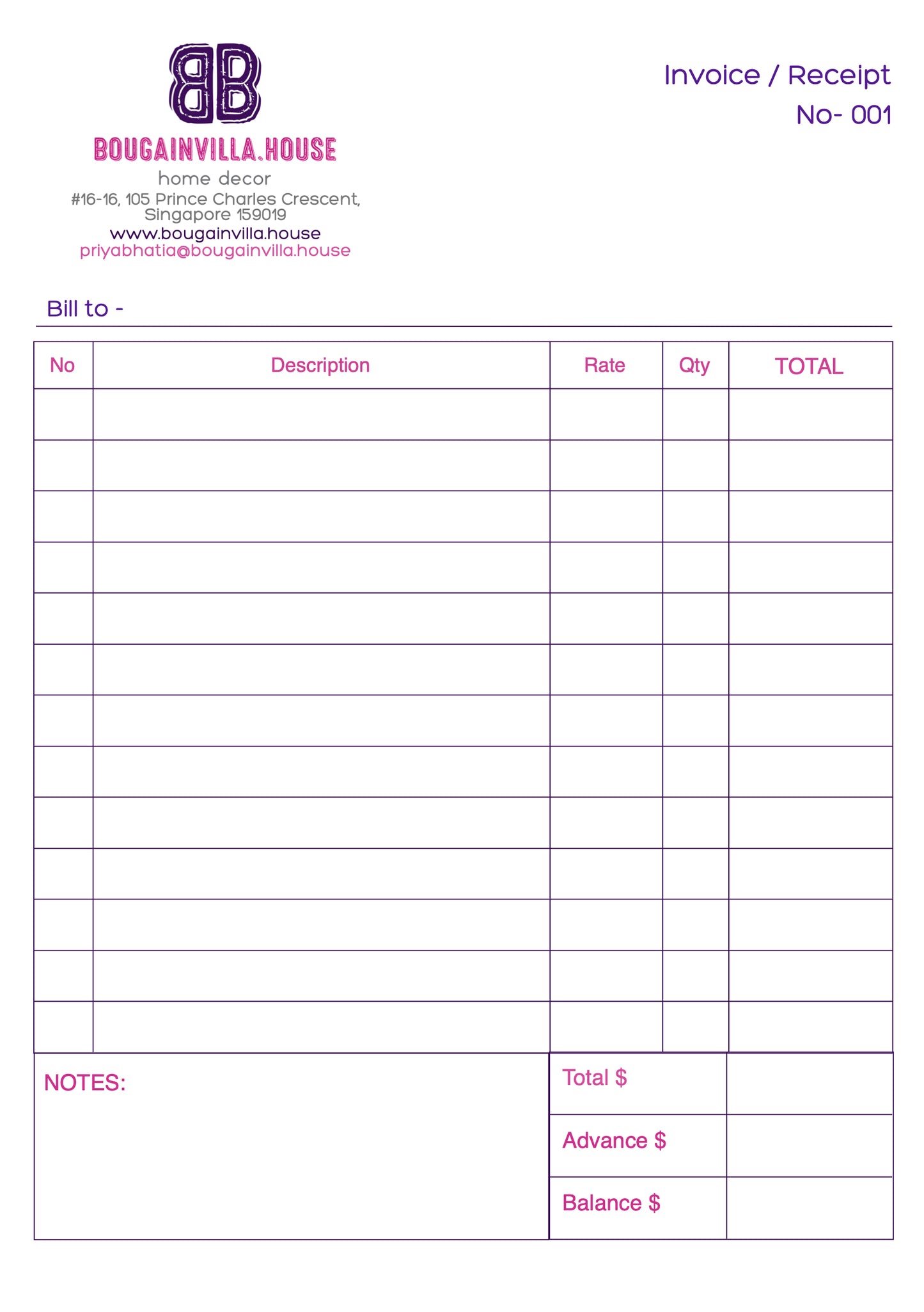 Customised Bill Book