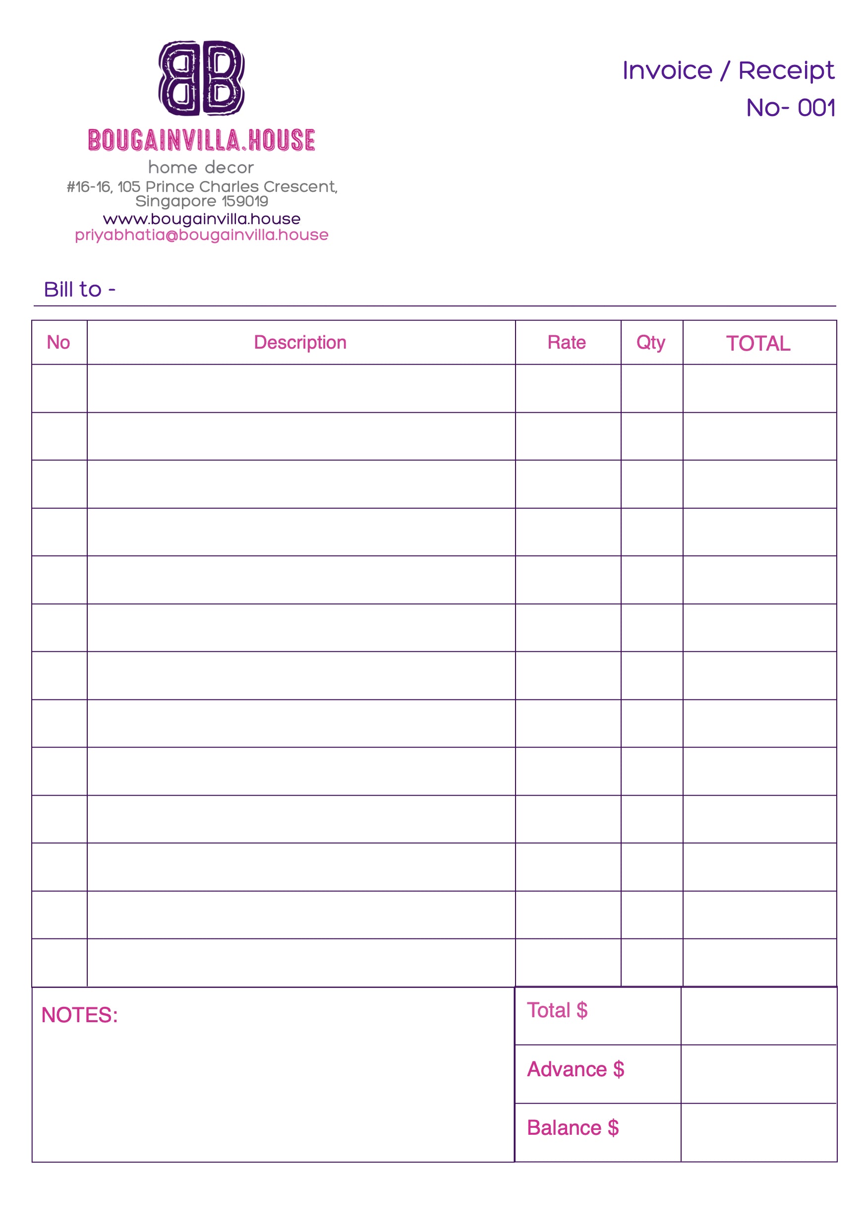 Customised Bill Book