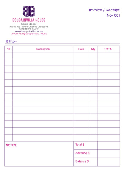 Customised Bill Book
