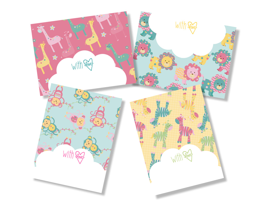 personalised gift cards for kids pastel colours jungle animals design