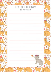 yellow playful cat with flower tiara lined note pad