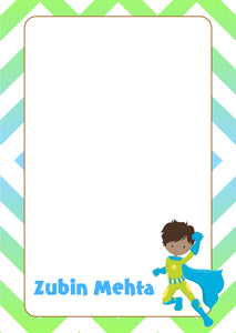 blue green super hero with cape A5 note pad personalised