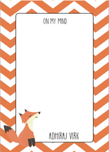  personalised orange zigzag pattern with fox drawing note pad with on my mind message