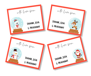 set of 4 xmas christmas cards with snow globes 