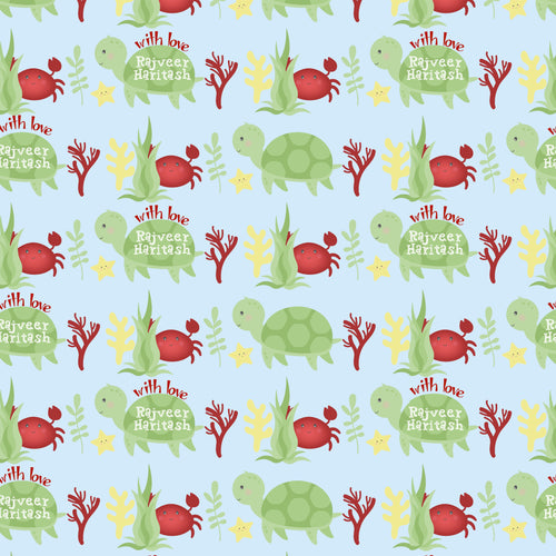 personalised wrapping paper for kids with cute green turtle design label shabel