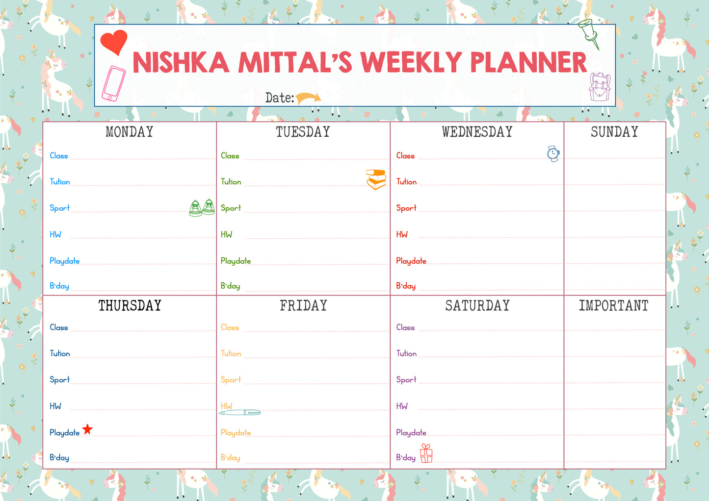 Kids Weekly Planner