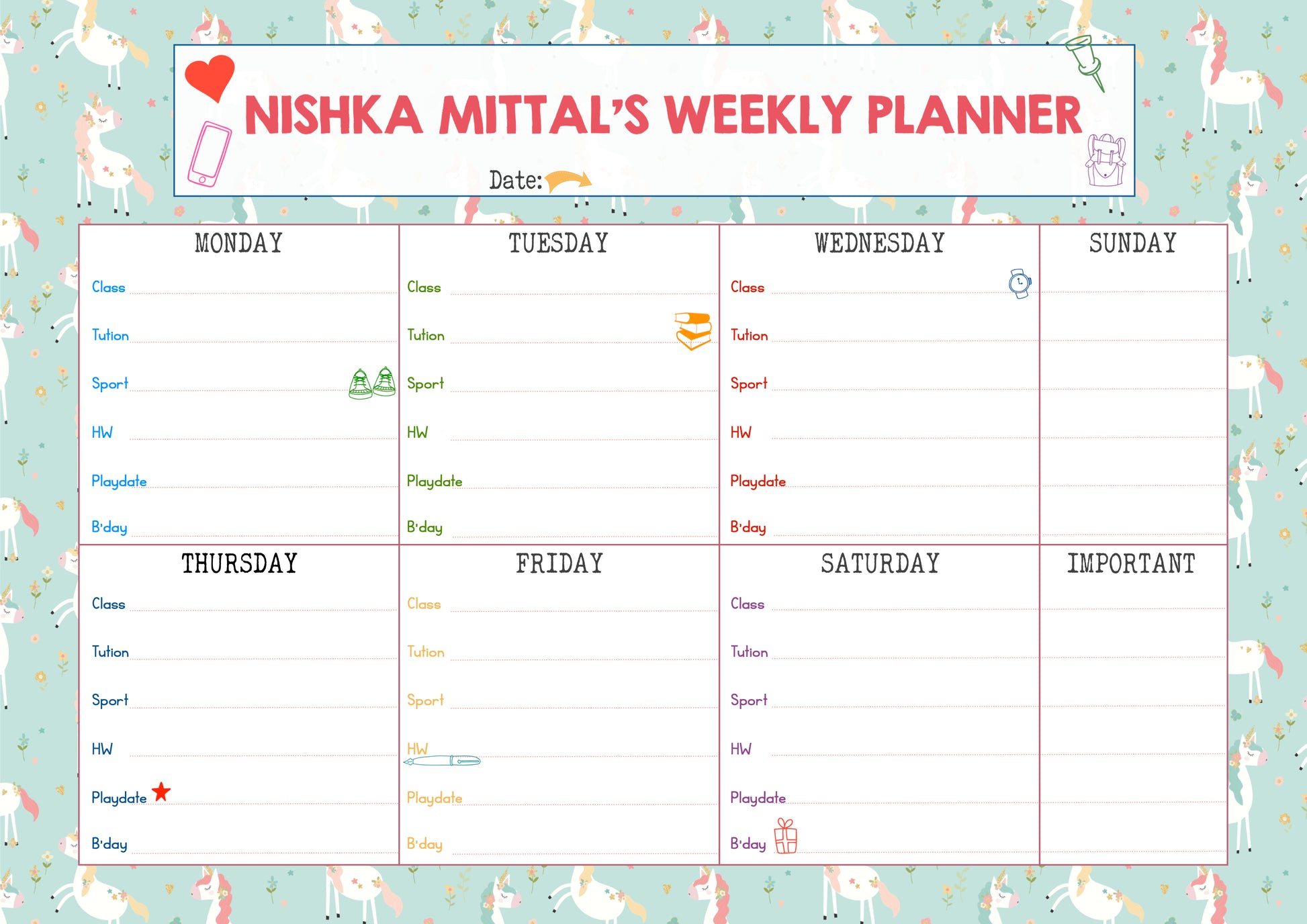 Kids Weekly Planner