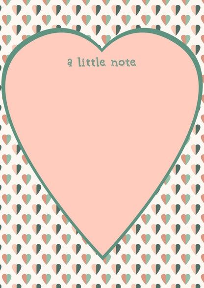peach heart note pad with a little note message