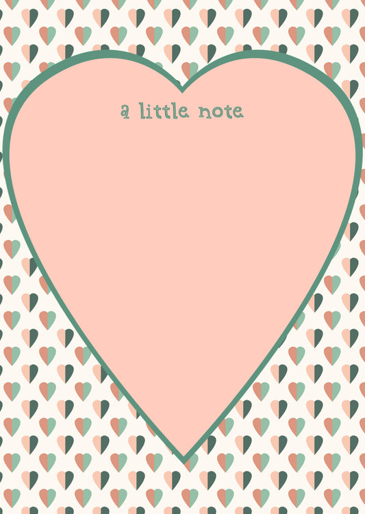 peach heart note pad with a little note message