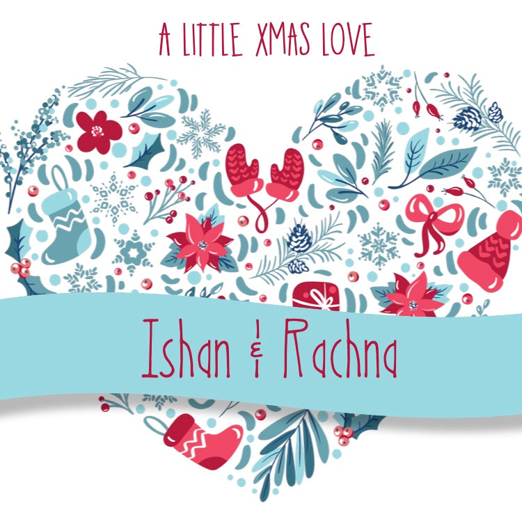 Gift label with heart shaped background featuring xmas elements
