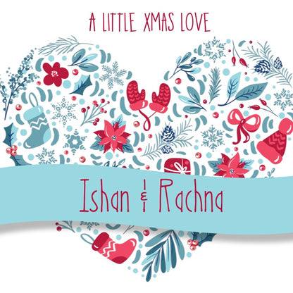 Gift label with heart shaped background featuring xmas elements