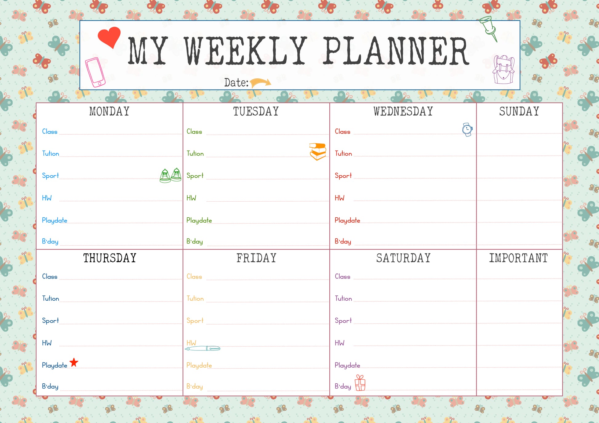 Kids Weekly Planner