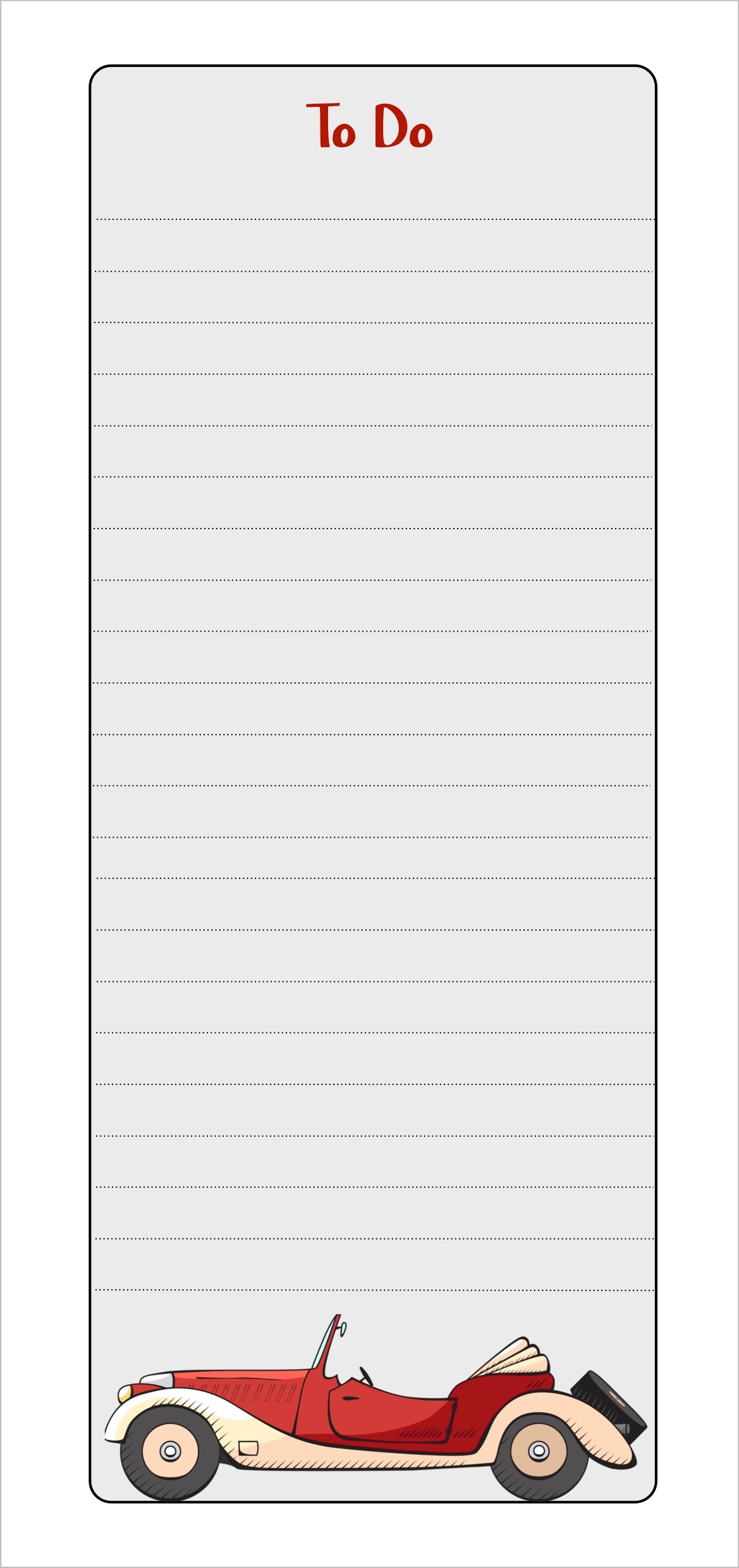 to do lists ruled note pad with red convertible retro car design