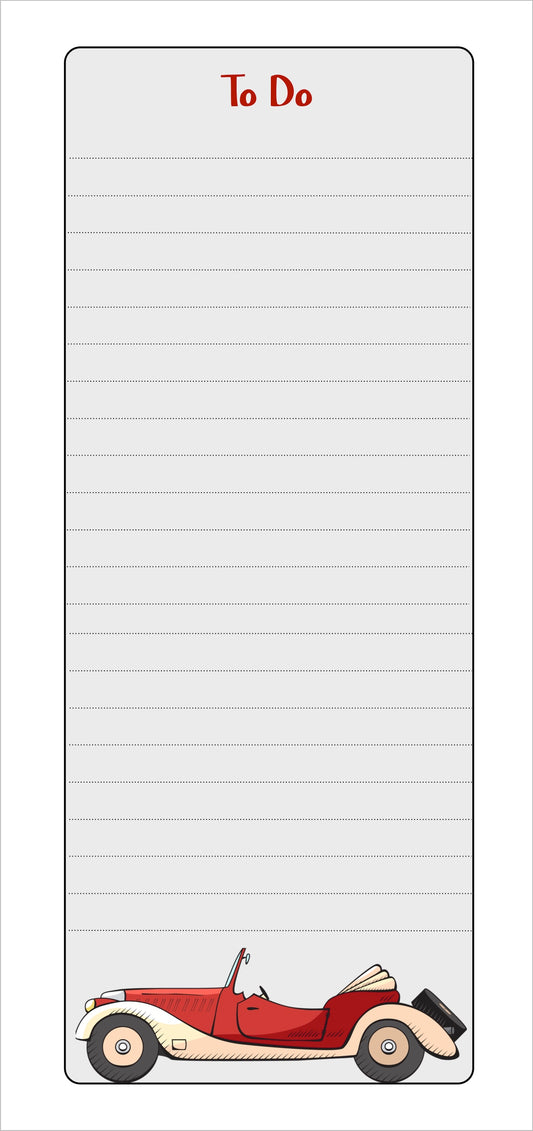 to do lists ruled note pad with red convertible retro car design