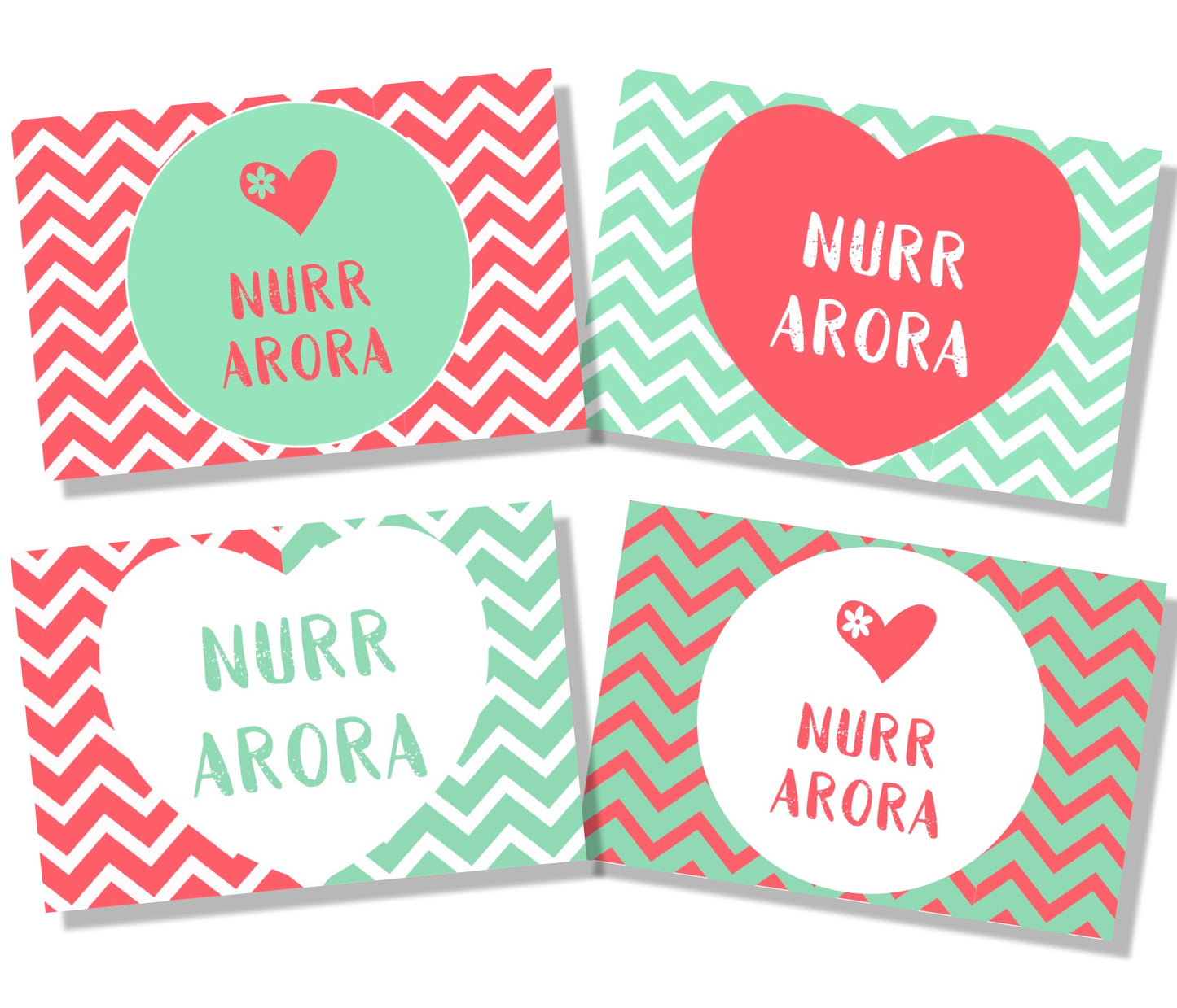 Mint and peach collared chevron design gift labels set of 4