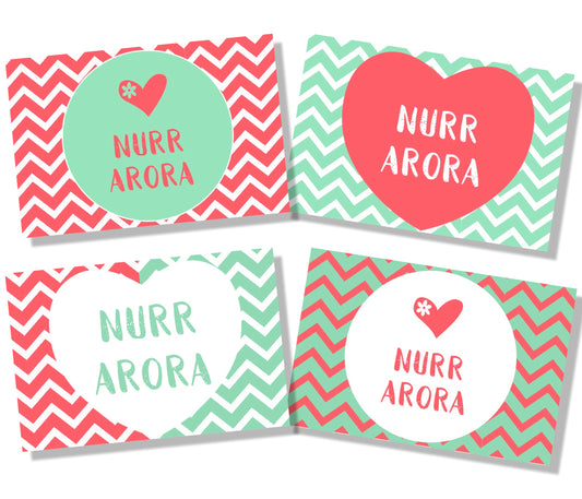 Mint and peach collared chevron design gift labels set of 4