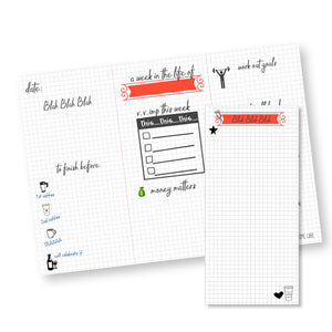 doodle design on graph paper  weekly planner in grey and orange from label Shabel