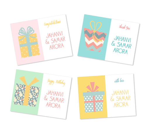 set of 4 gift labels with wrapped gifts designs in pastel hues labelshabel