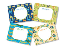 personalised gift cards for kids jungle animals in bold blues and greens design