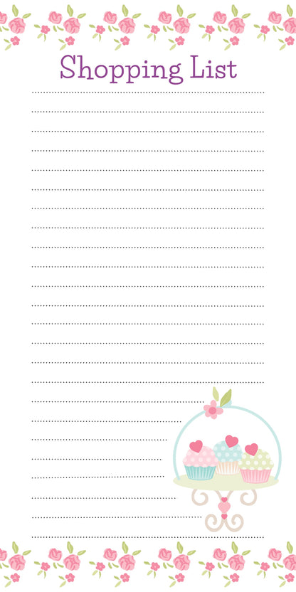 Shopping list pad with cupcake stand illustration