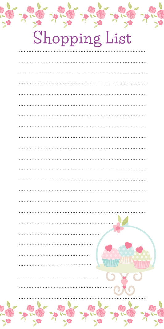 Shopping list pad with cupcake stand illustration