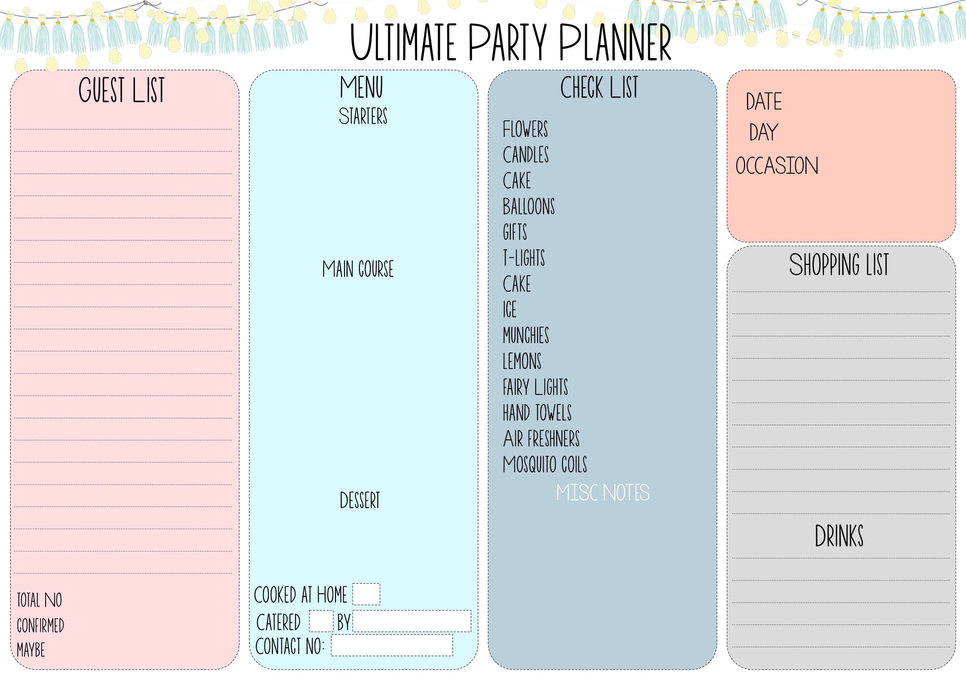 party planner and organiser note pad