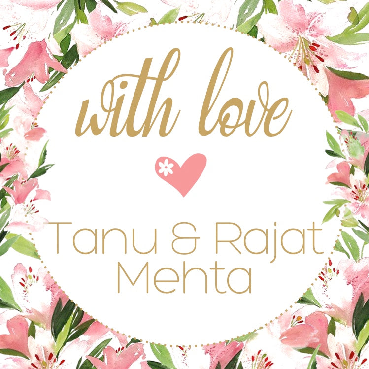 Gift label in pink white lilies with gold lettering from label Shabel