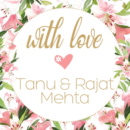 Gift label in pink white lilies with gold lettering from label Shabel
