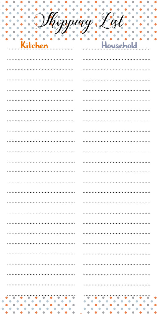 Shopping list pad with separate section for groceries and household items label shabel