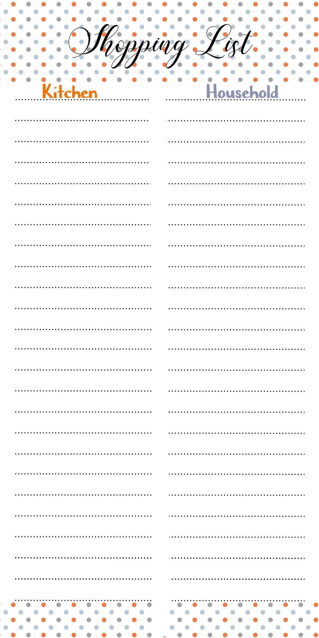 Shopping list pad with separate section for groceries and household items label shabel