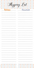 Shopping list with separate section for groceries and household items label shabel