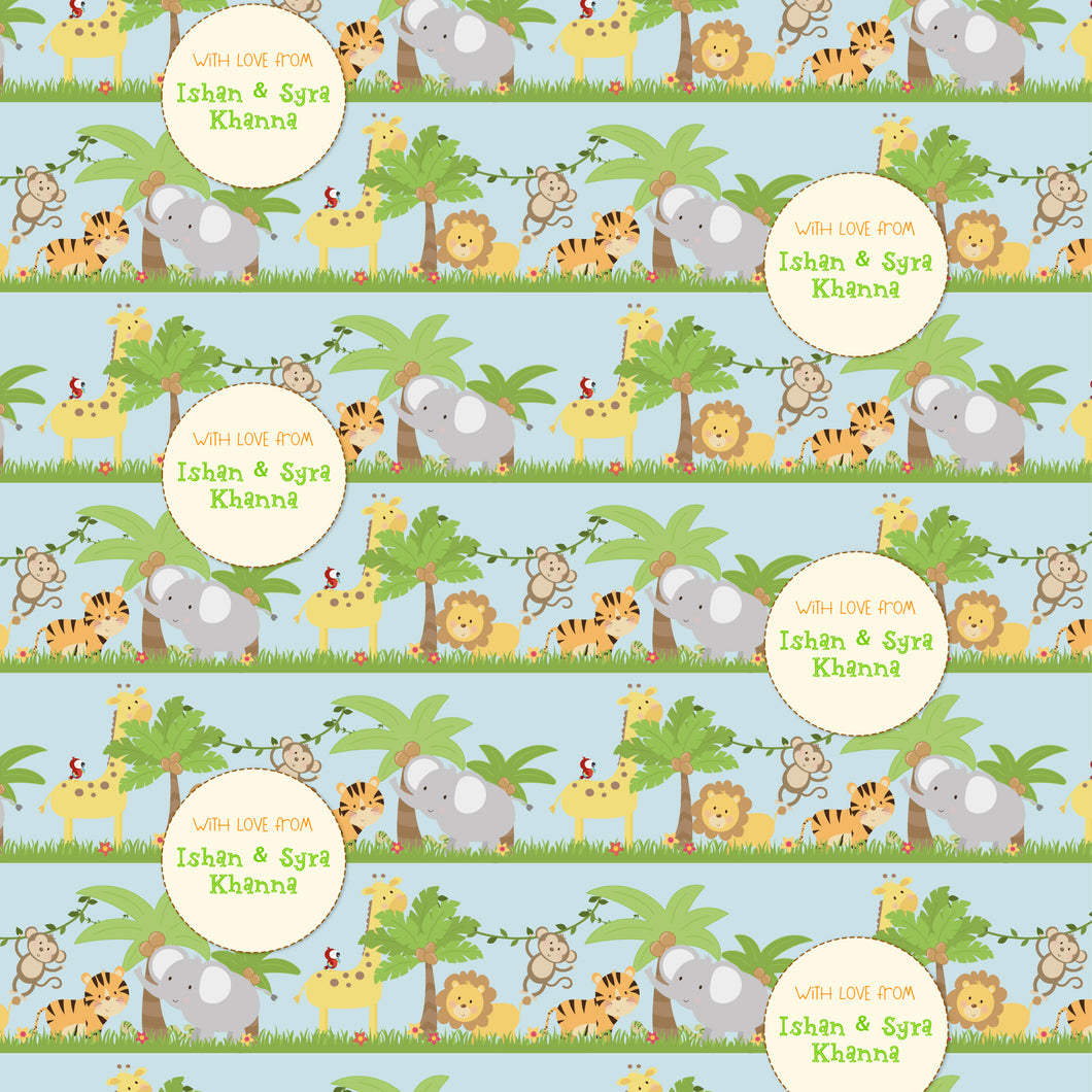 personalised wrapping paper with jungle safari theme